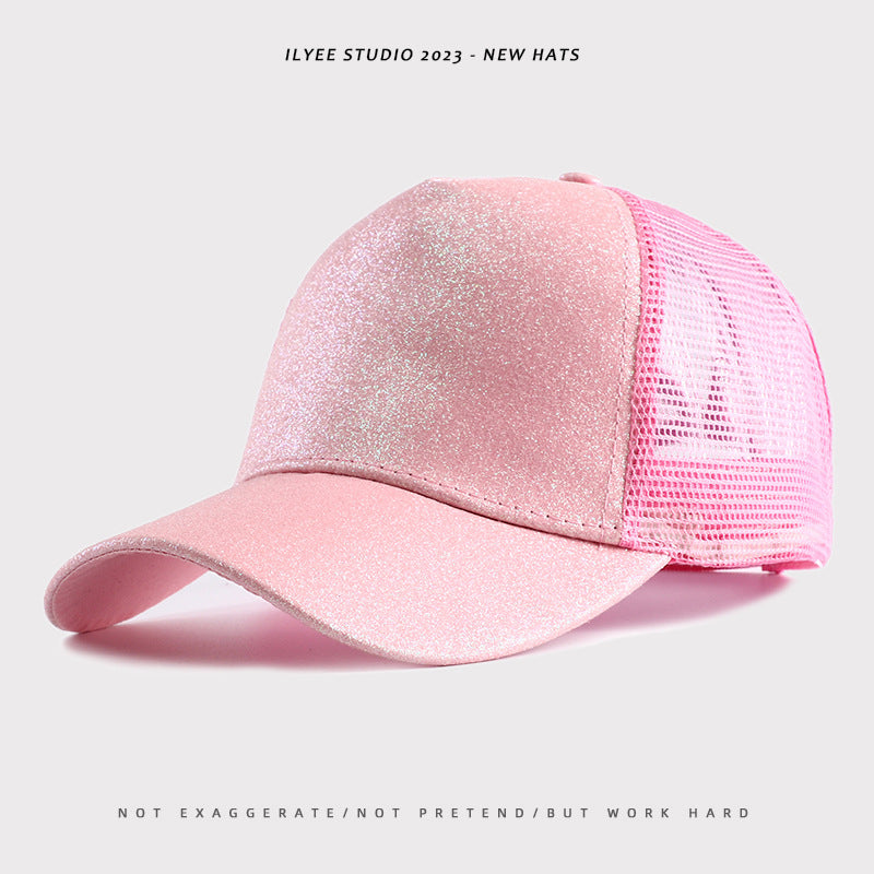 Wholesale Back Opening Fashion Sequined Mesh Ponytail Hat